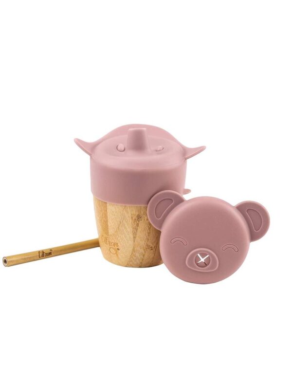 Citron Tasse en bambou avec 2 couvercles en silicone- Rose pastel