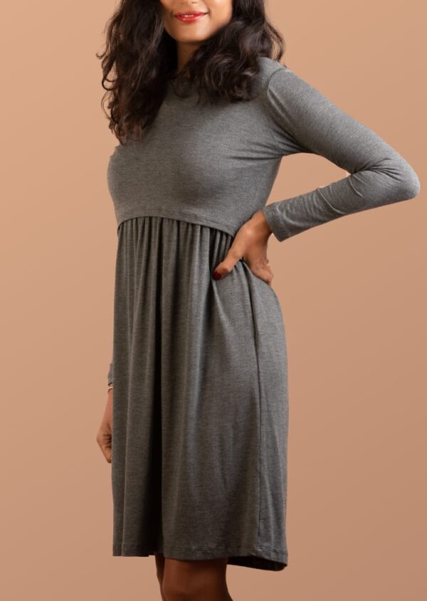 Robe de grossesse et allaitement col rond confortable - gris