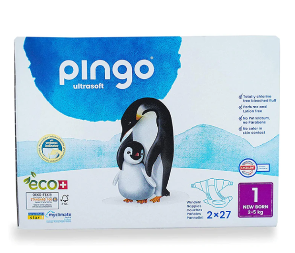 Pingo Couches Écologiques Pingo Taille 1 Jumbo - (2-5Kg) boîte de 2x27 Unités