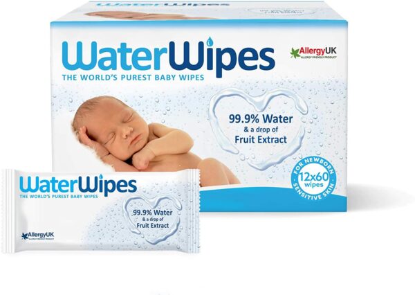 WaterWipes Lingettes Pures à l'eau- 720 lingettes Paquet de 12X60