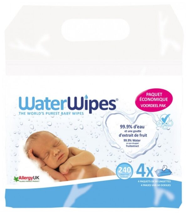 WaterWipes Lingettes Pures à l'eau- 240 lingettes Paquet de 4X60