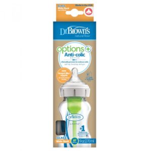 Dr. Brown’s Options+ Wide Neck Anti-collic col large en verre 270ml ( compatible allaitement)