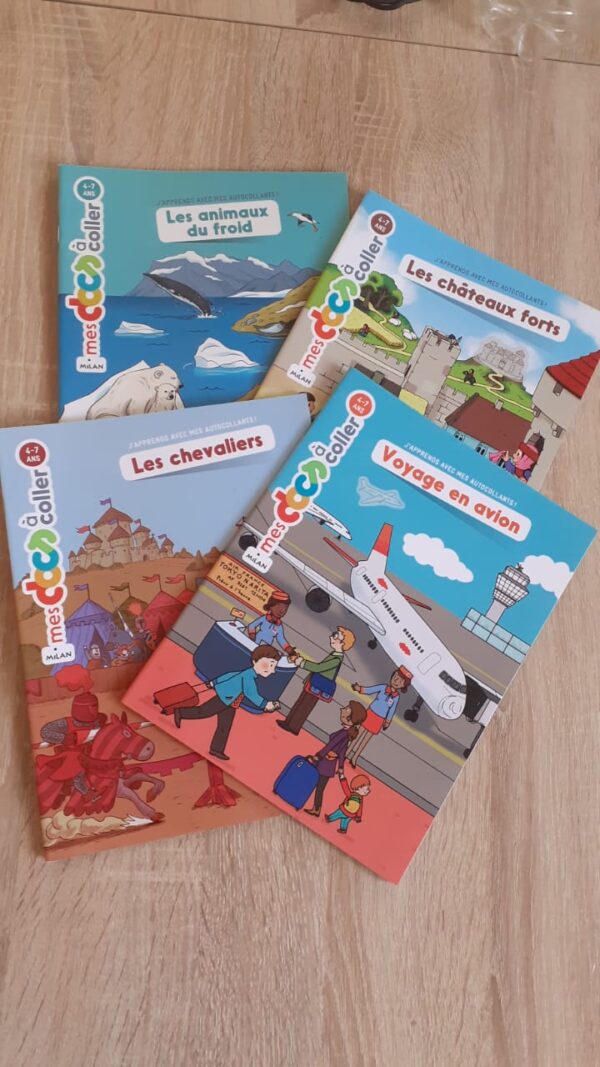 Pack 4 livres mes docs a coller ( Les animaux du froid - les châteaux forts - les chevaliers - voyage en avion ) 4-7ans