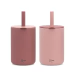 Kiokids 2 Verres En Silicone Avec paille - Rose