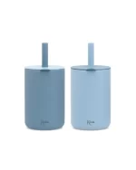 Kiokids 2 Verres En Silicone Avec paille - BLEU