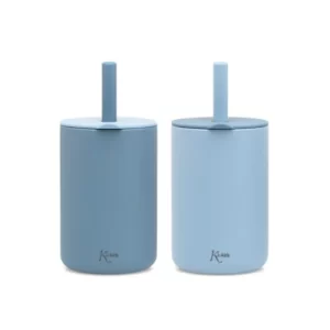 Kiokids 2 Verres En Silicone Avec paille - BLEU