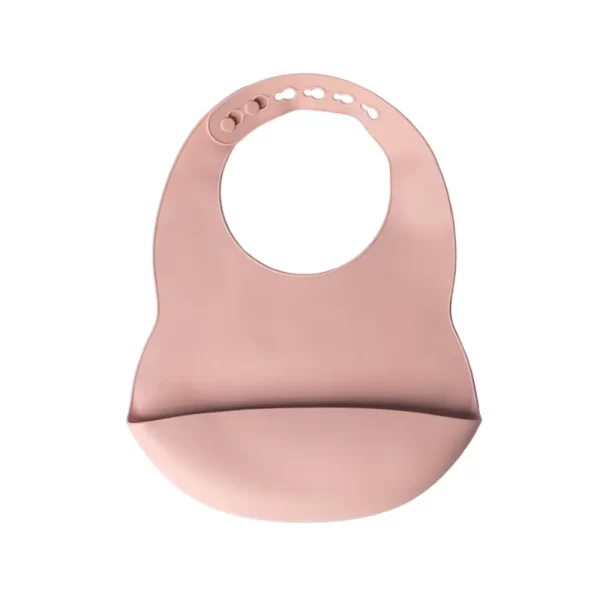 YUMMY Bavoir en Silicone avec Poche 4M+ - Rose Poudre